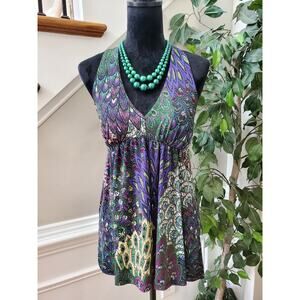 Moa Moa Women's Multicolor Polyester V-Neck Sleeveless Casual Top Blouse Size L